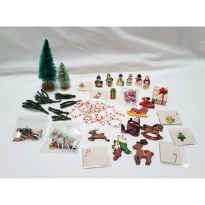 Vintage Lot of 33 Miniature Dollhouse Christmas Decor Trees Figurines Ornaments